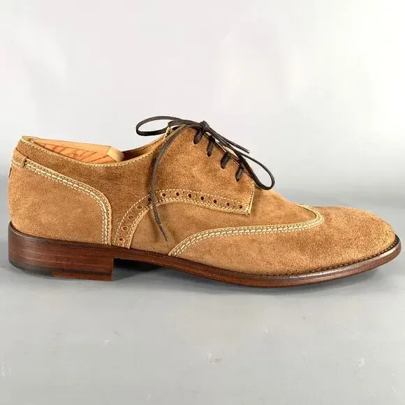 JOHNSTON & MURPHY Size 10 Brown Contrast Stitch Suede Wingtip Lace-Up Shoes